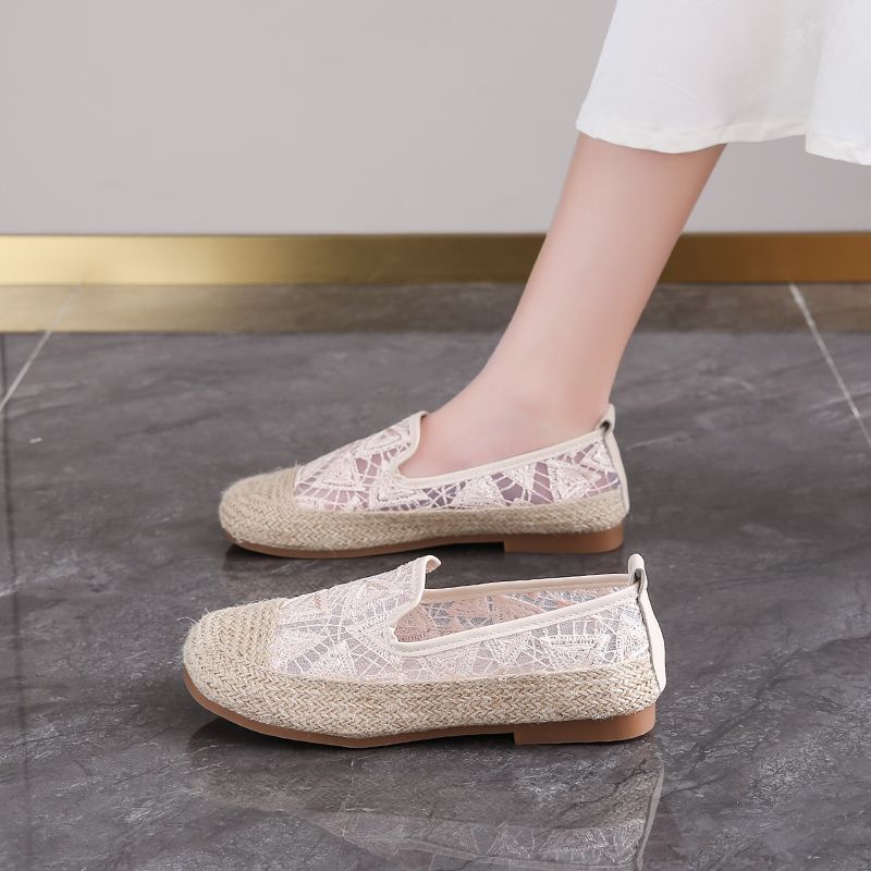 Fisherman Women 2024 new summer lace mesh lazy one slip-on cloth soft sole single shoes_voghion.com