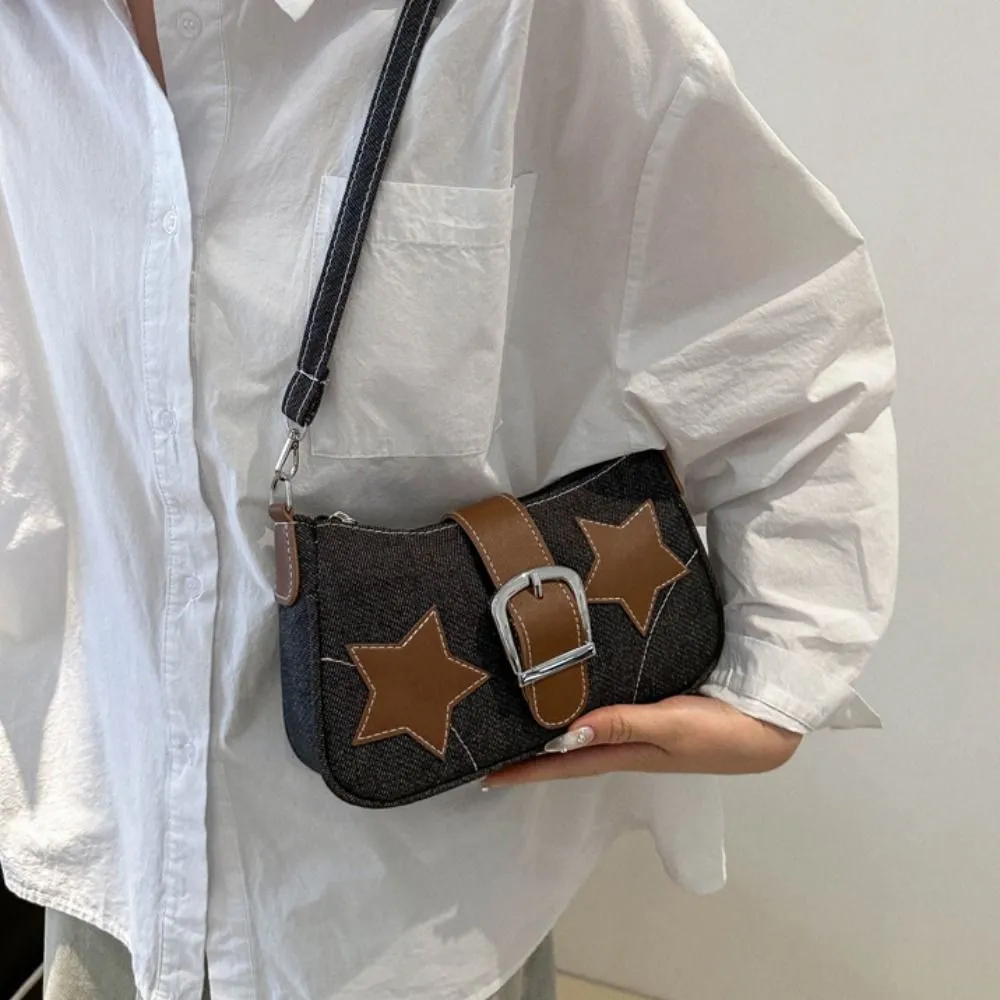 Borsa a tracolla minimalista con cerniera a forma di stella in PU Haruku Y2k, stile coreano, in denim, per ragazze_voghion.com