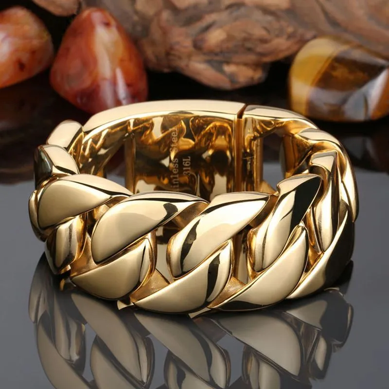 Cuban Link Chain Bracelets For Men Heavy Stainless Steel Bangle_voghion.com