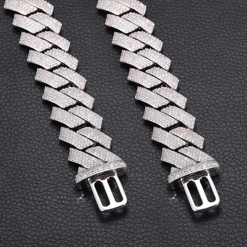 Collana Hip Hop da Uomo Alta Qualità Fibbia Lunga 20MM Larga 4 File Moissanite Diamante Catena a Maglia Cubana Catene alla Moda_voghion.com