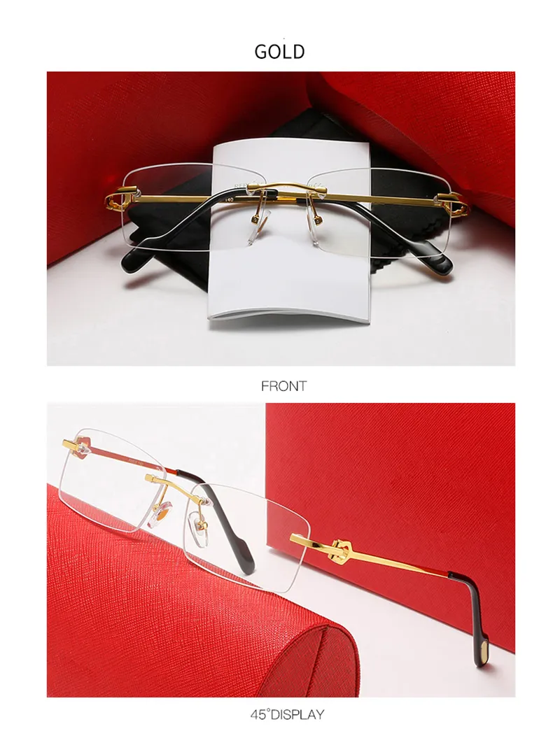 Wholesale Rimless Fashion hardware Series Sunglasses Metal driving glasses High Quality Designer UV400 rectangular shape_voghion.com