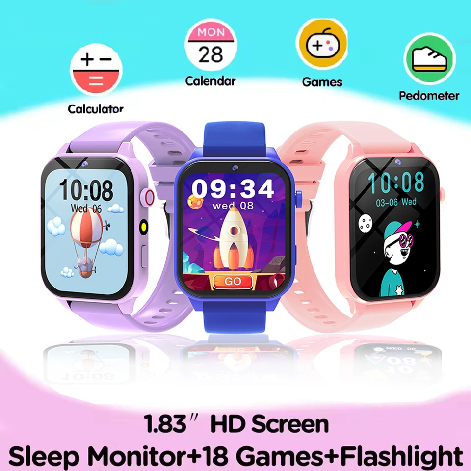 Montre connectée pour enfants (2025) - Écran 1,83 pouce, 18 jeux, suivi du sommeil, caméra, réveil - Cadeau idéal pour garçons et filles_voghion.com