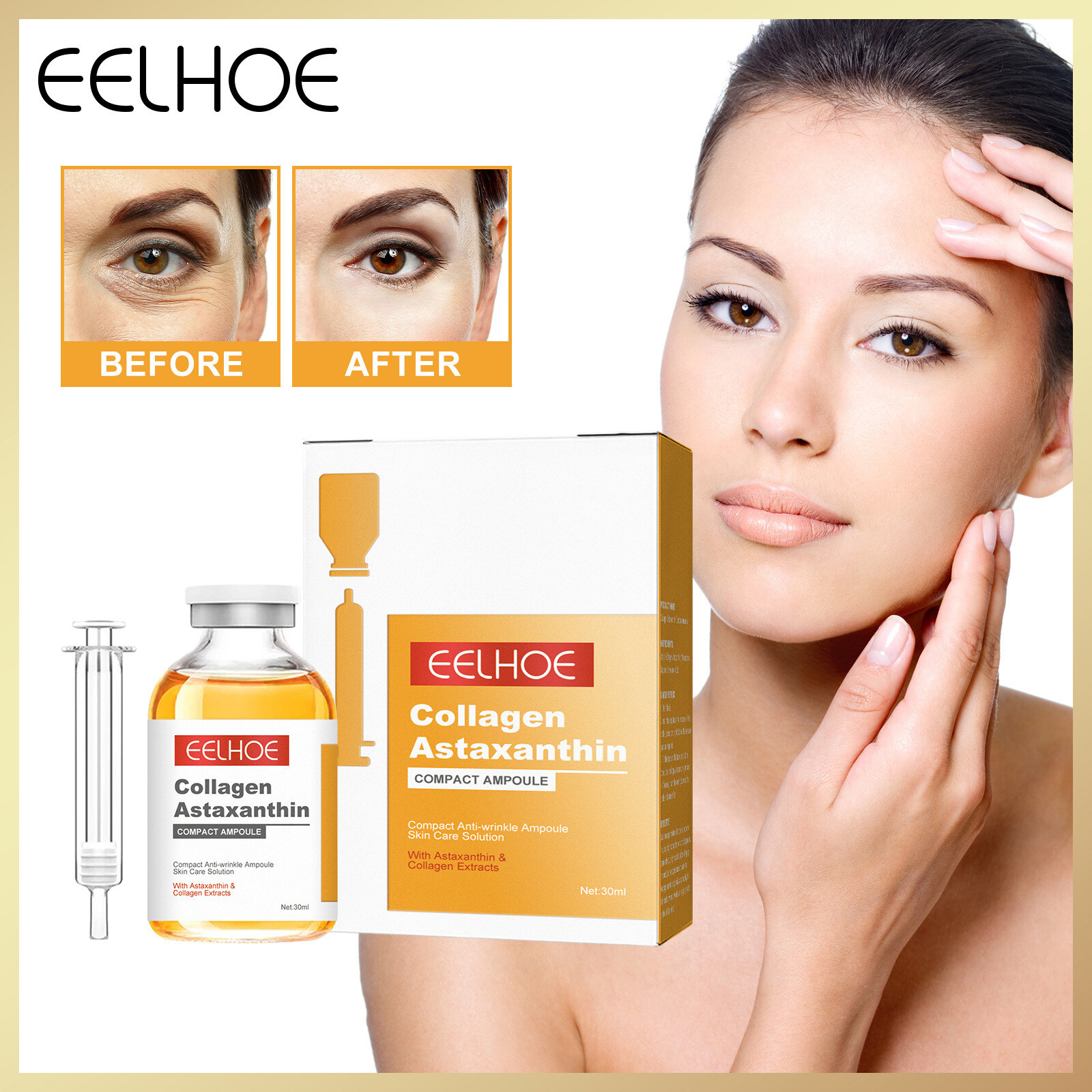 Eelhoe Compact Face Serum Anit Wrinkle Elasticity Collagen Beauty Astaxanthin Ampoule Lighten Fine Lines Nasolabial