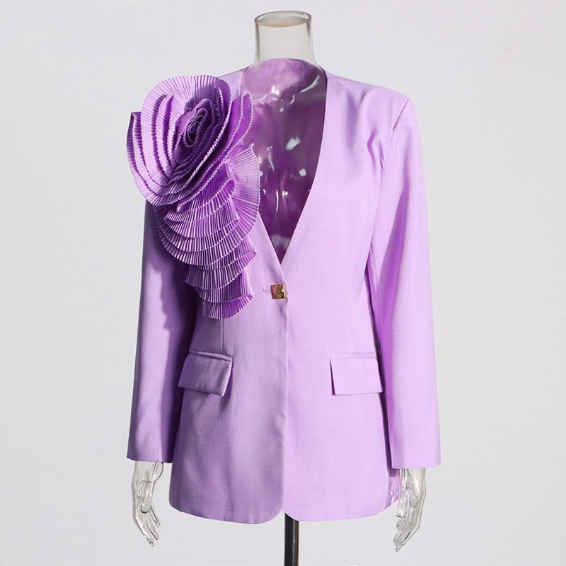 Women's Clothing Temperamental commuting one button V neck 2024 new design sense splicing three dimensional large plate_voghion.com