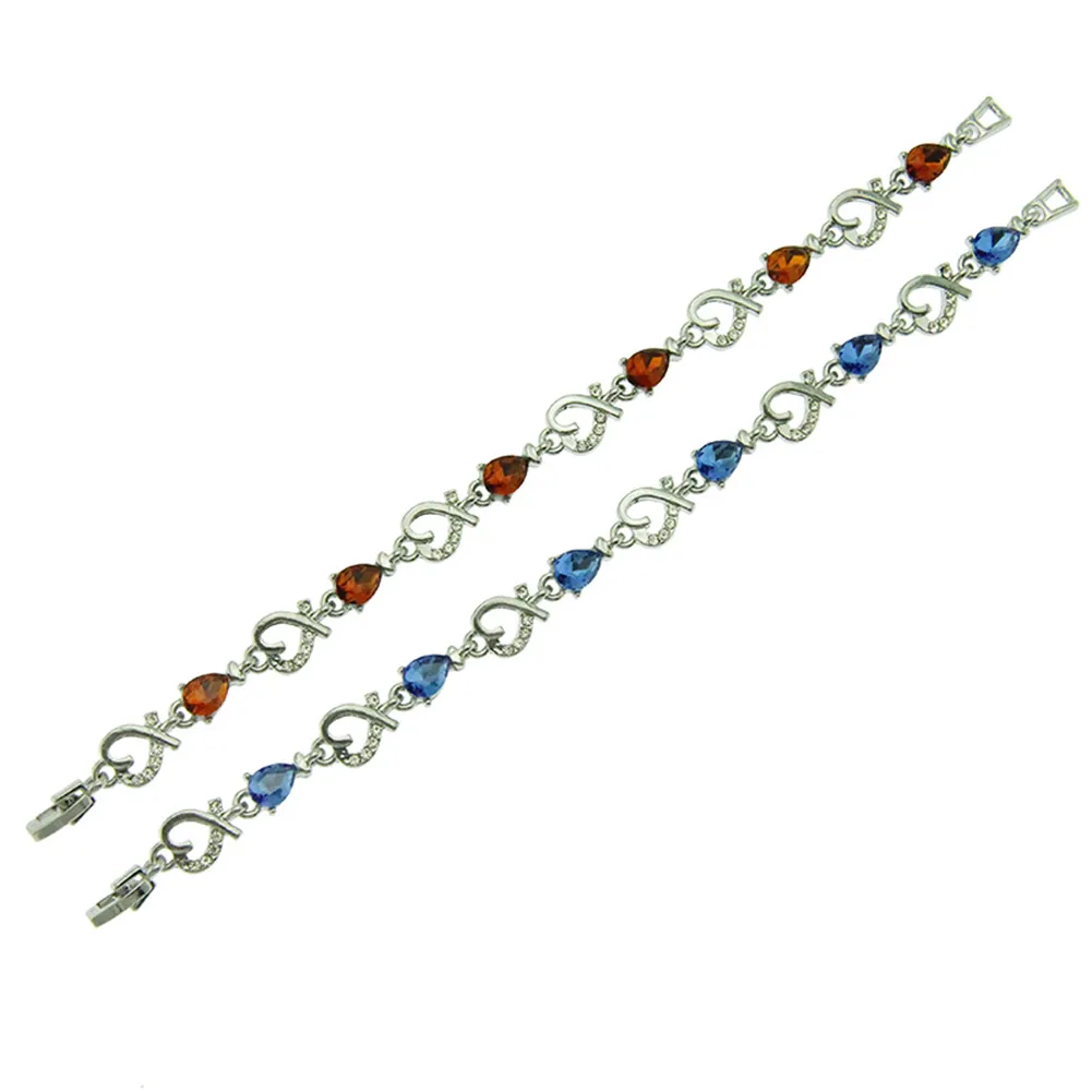 Rhinestone Heart Charm Bracelet With Gold And Silver Chain Style_voghion.com