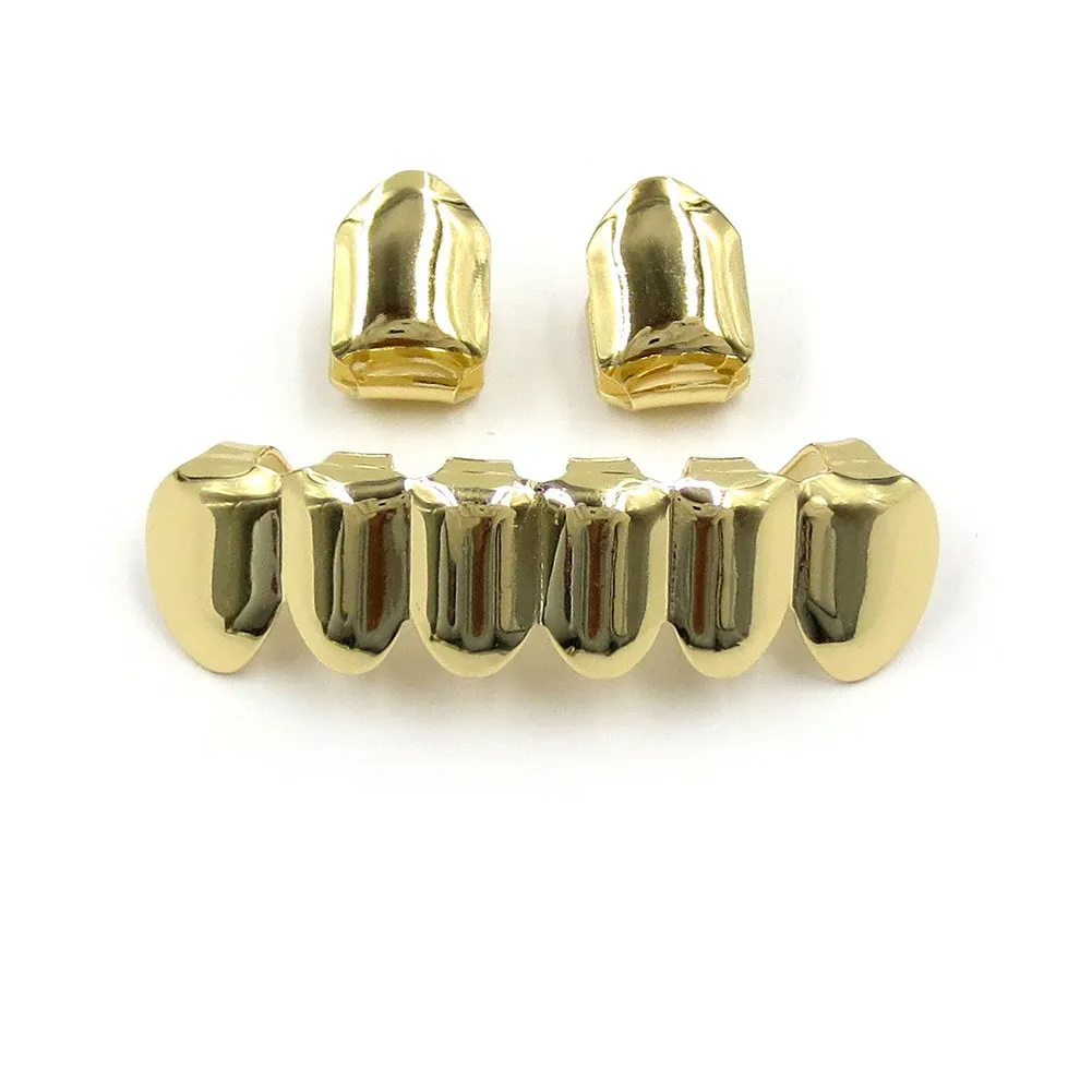 Echtes Gold Grillz Dental Mund Fang Grills Zahnspangen Plain Punk Hiphop Up 2 Bottom 6 Zähne Zahnkappe Cosplay Kostüm_voghion.com