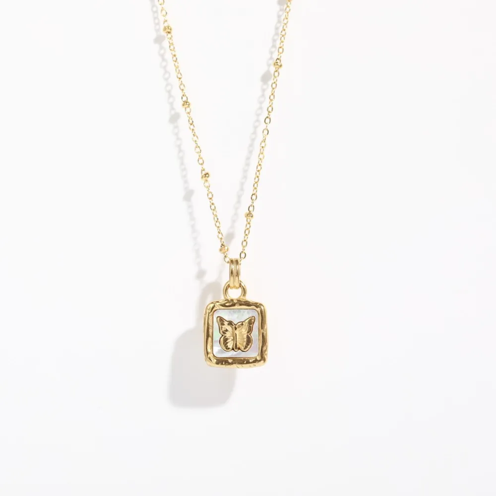 Unhänger Halskette Nisch Design Päiperleksmuschel Block Halskette Laang Pulloverkette Titanstahl platéiert 18 Karat Gold_voghion.com