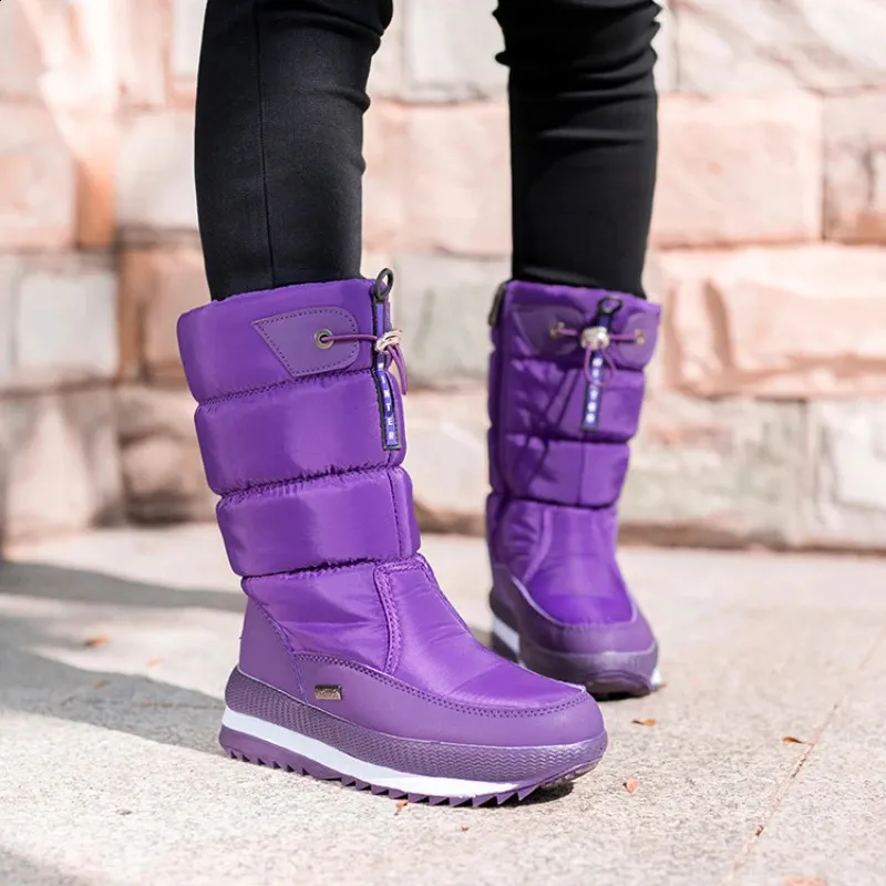 Woman Chunky Womens Shoes For Snow Boots Half High Moon Platform Mid Calf Round Toe Big Red Waterproof With Chic Point_voghion.com