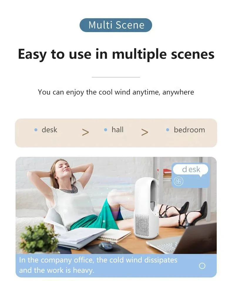 Climatiseur portable USB sans feuilles, électrique, 6 vitesses, silencieux, minuterie, humidificateur, ventilateur_voghion.com