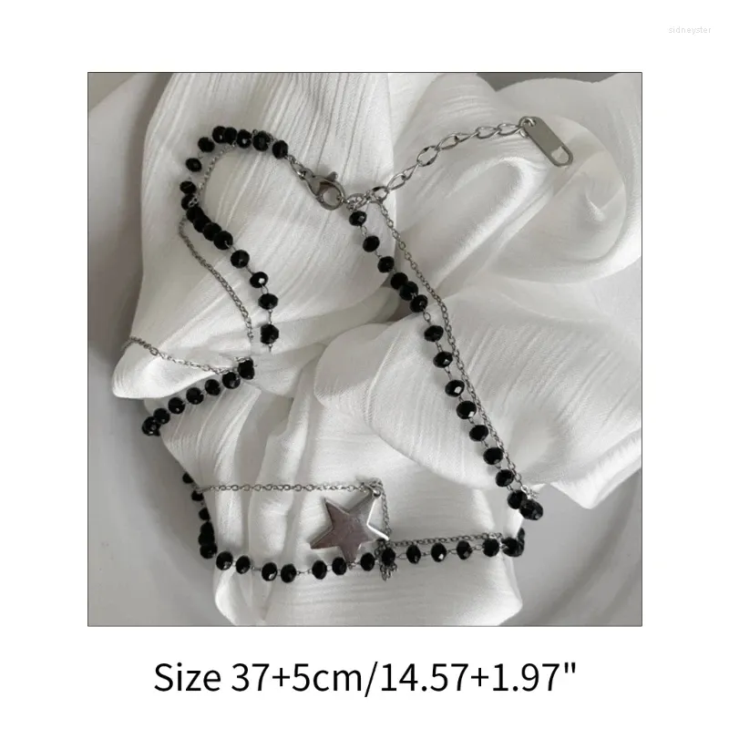 Chaînes Mode Tendance Nich Dsign Double Couche Collier Chaîne Tmpramnt Cristal Noir Badd Inox Stl_voghion.com