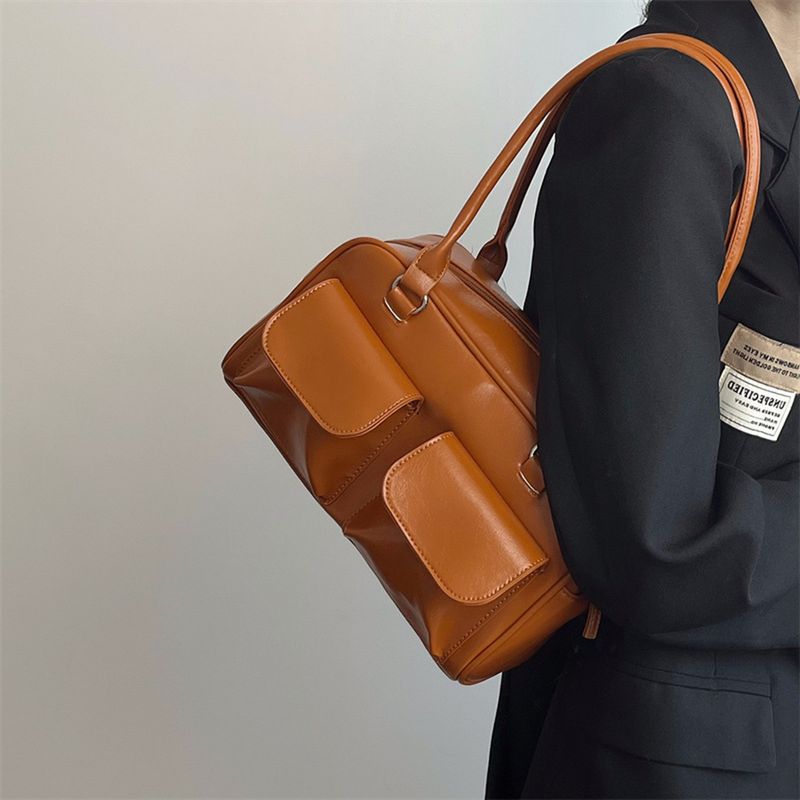 Retro Damen Satchel Hobo Bag PU Leder Einkaufstasche Fashion Solid Designer Achseltasche Casual Doppeltasche Hand_voghion.com