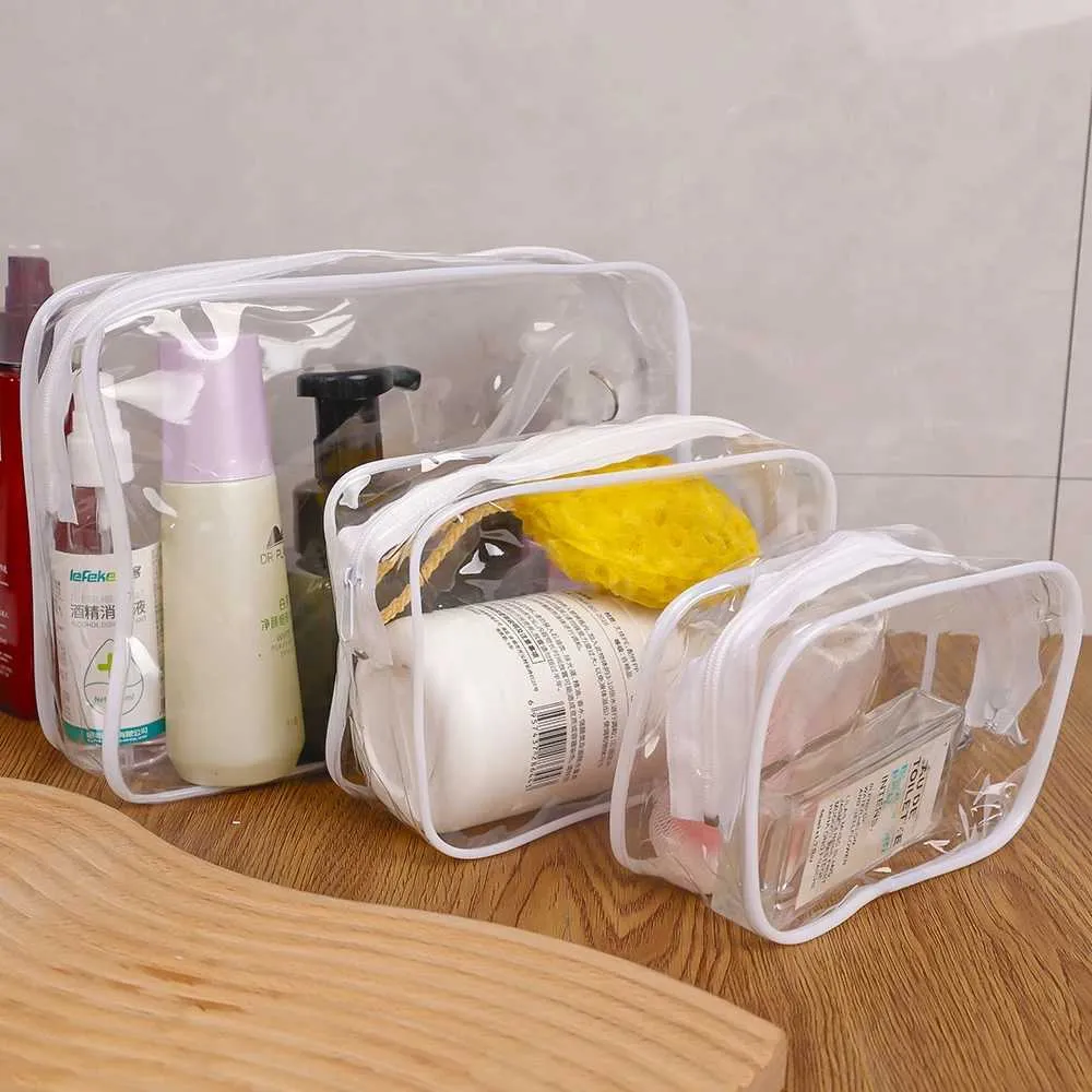 Simple PVC transparent waterproof storage box travel makeup organizer bathroom wash bag Y241023_voghion.com