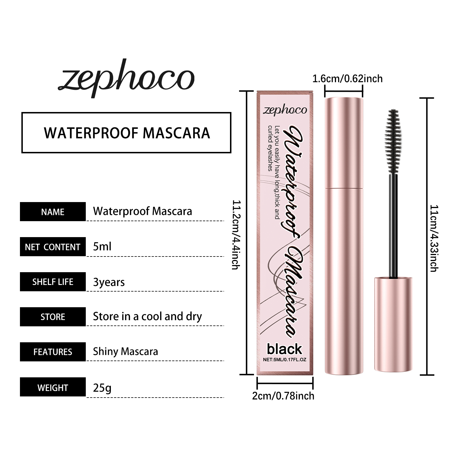 zephoco Black Curl Mascara, wasserfeste, schlanke, schwungvolle, natürliche und langanhaltende Mascara_voghion.com