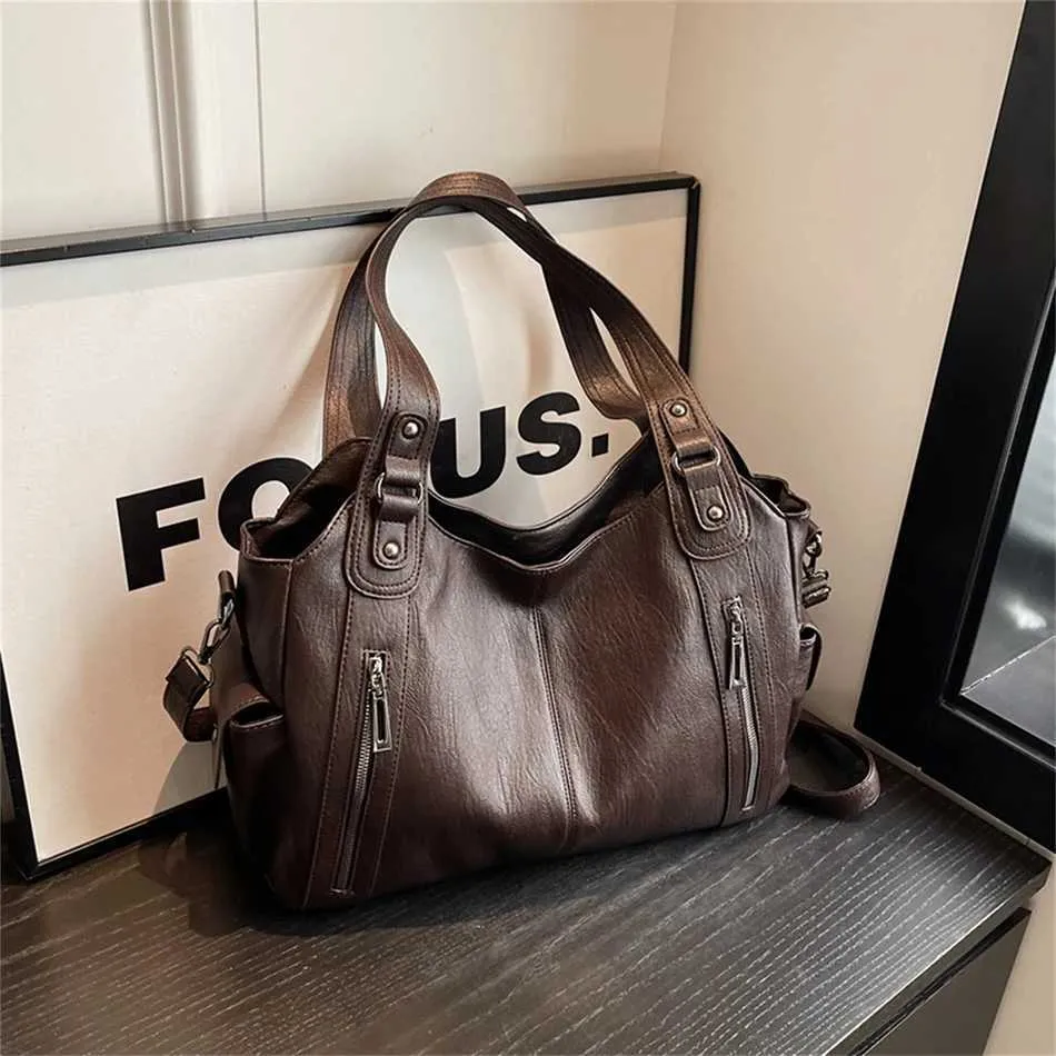 Women's Large Shoulder Bag Two Layer Soft Leather Retro Handbag_voghion.com