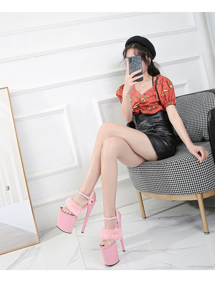 Walking Show Artefakt Modell High Heels 17cm 20CM Pelz Frau Sandalen PU Sommer Sexy Plattform Nachtclub Party Hochzeit Schuhe_voghion.com