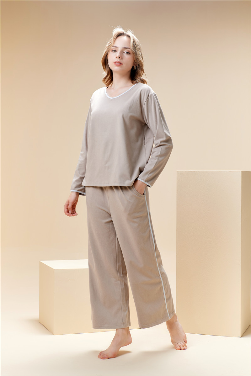 Fløjl pyjamas sæt til kvinder v-hals pullover hjemmetøj sæt_voghion.com