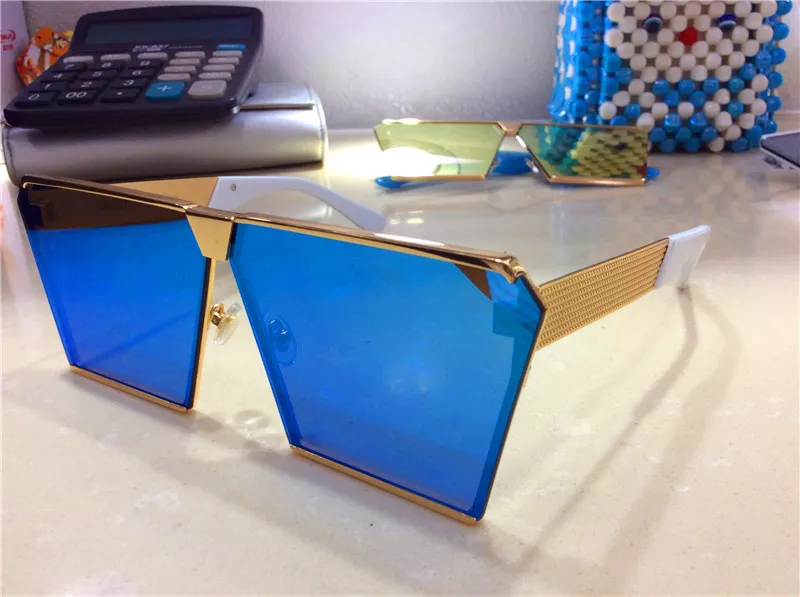 Designer Men's Square Sunglasses Oversized Shiny Mirror Lens Style_voghion.com