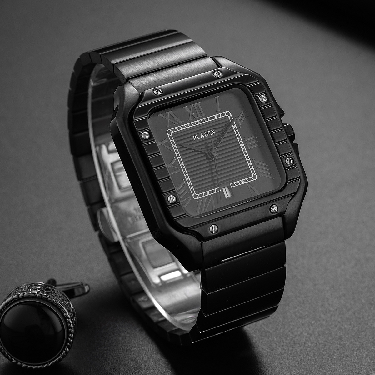 La marque PLADEN est une montre à quartz pour hommes à la mode, classique et de haute qualité avec calendrier carré en acier inoxydable pour les affaires_voghion.com