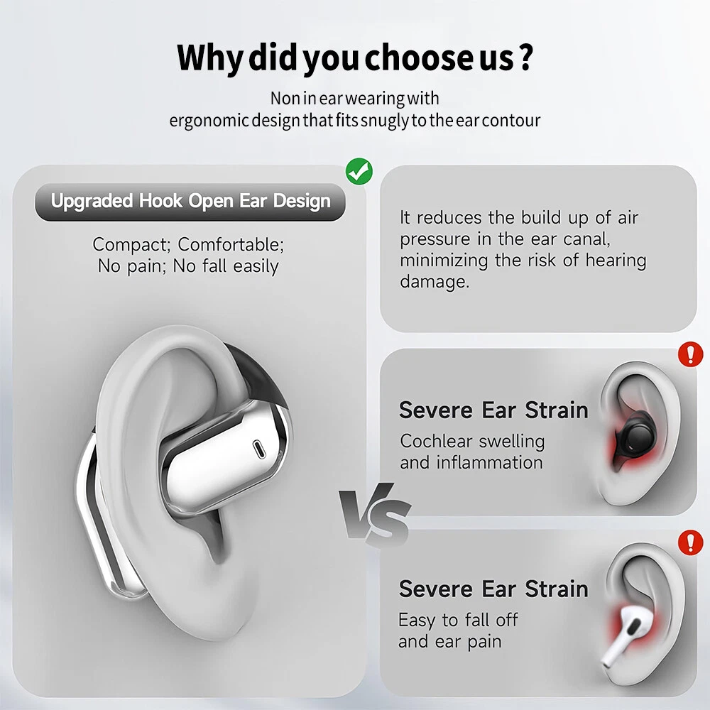 True Wireless Bone Conduction Headphones, OWS Open Ear Earphones With Earhooks_voghion.com