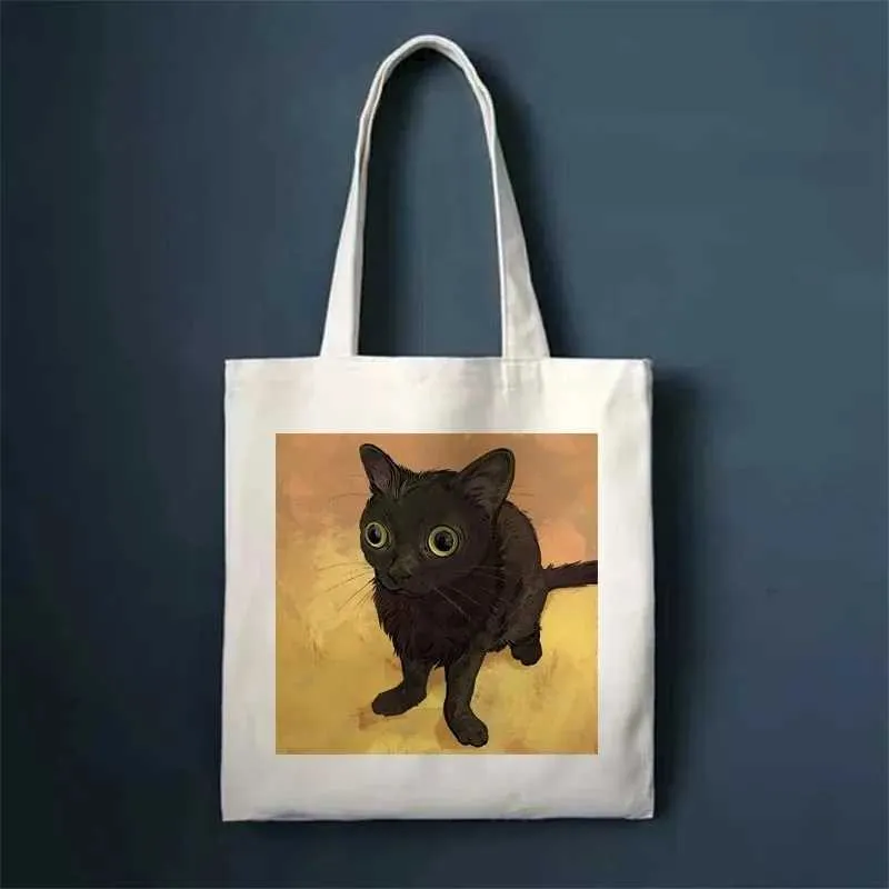 Funny Print canvas Fi handbag girl Carto Enviromental large capacity portable shopping bag Y241109_voghion.com