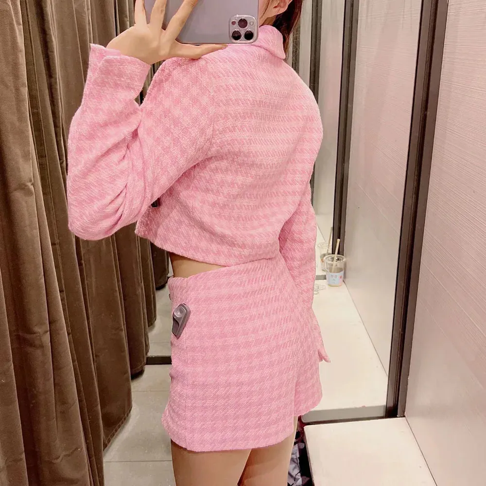 Two Piece Pink Mini Dress Designer Klacwaya Tweed Set 2-piece Fashionable Jacket Womens Shorts_voghion.com