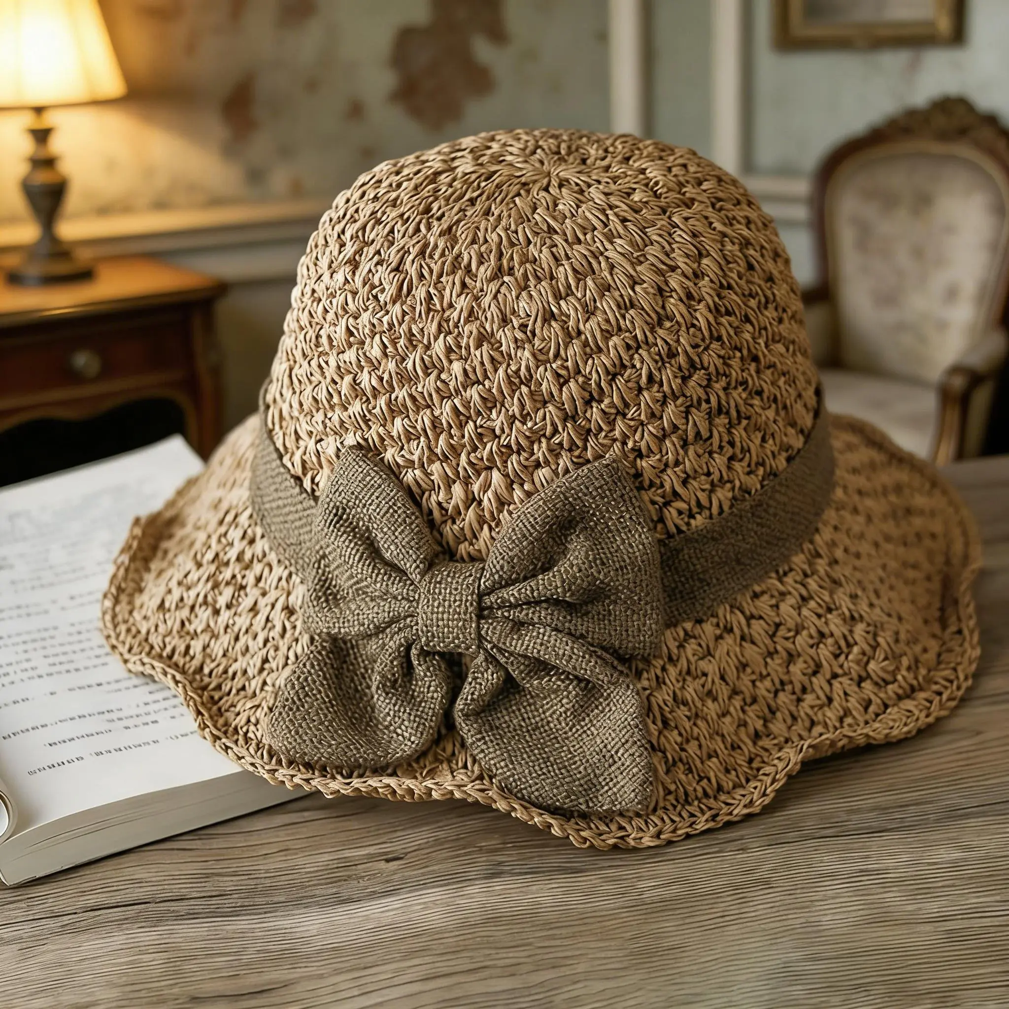 Vintage stråhatt dam elegant hopfällbar solhatt_voghion.com