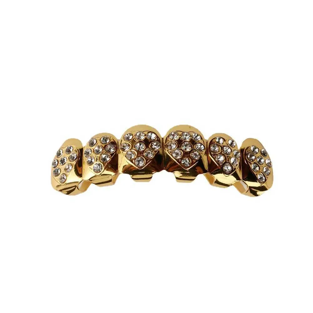 YOUNGX Hip Hop Coeur Zircon Dents Grillz Bretelles Couleur Or Haut Bas Brillant CZ Pierre Dentaire Caps Pour Femmes Hommes Bijoux_voghion.com