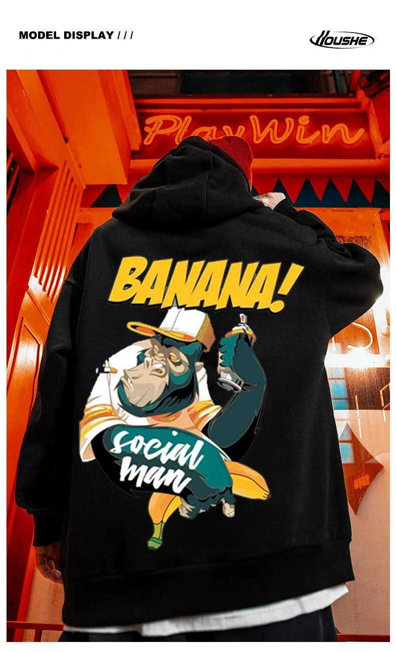 China-Chic Orang-Utan-Pullover große Größe mit Kapuze lose 2024 neue Herrenkleidung Fett plus High Street Mantel_voghion.com