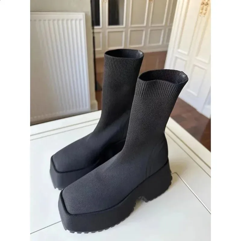 Sock Woman Hided Female Casual Shoes Autumn Wedge Lady Knitting Short Ankle Boots Platform 11 CM 240826_voghion.com