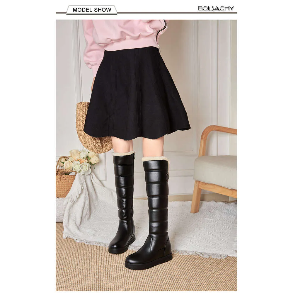 Winter Warm Rosa Weiß Schnee Frauen Schuhe 2024 Niedrigen Absätzen Knie Hohe Stiefel Weibliche Plattform Plüsch Lange Boote Mujer Schwarz_voghion.com