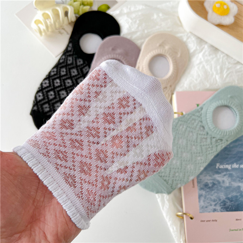5 pezzi calzini da barca invisibili per donna testa di gatto maglia intrecciata traspirante calzini a forma di diamante per donna bocca superficiale antiscivolo senza tallone che cade_voghion.com