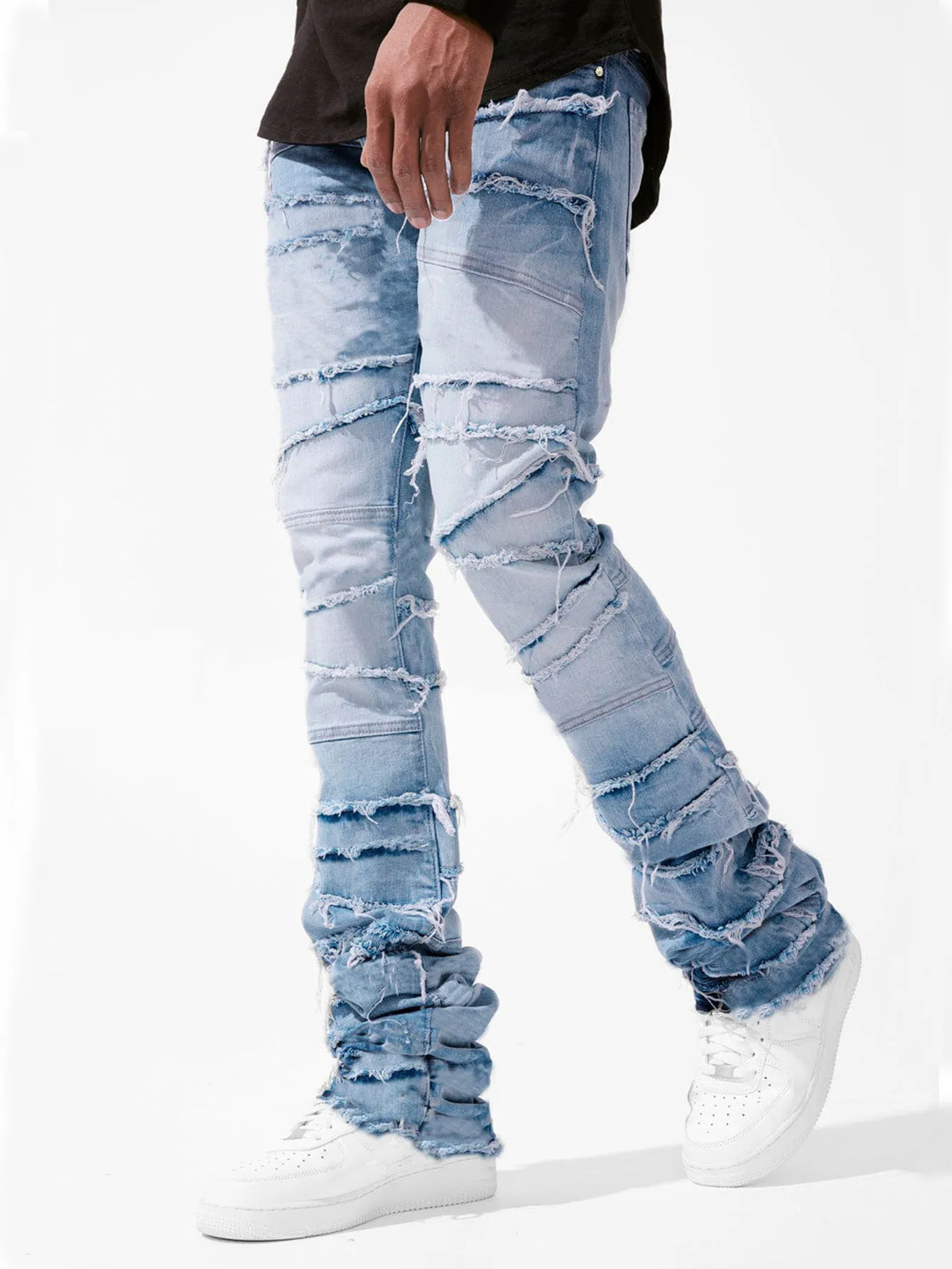 Jeans gescheurde slim patch denim voor heren skinny gestapelde broeken broek streetwear jongen_voghion.com