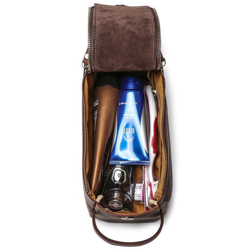 Multifunktionale Retro-Lederhandtasche Herren-Make-up-Tasche, große Kapazität, Aufbewahrungstasche für Toilettenartikel_voghion.com