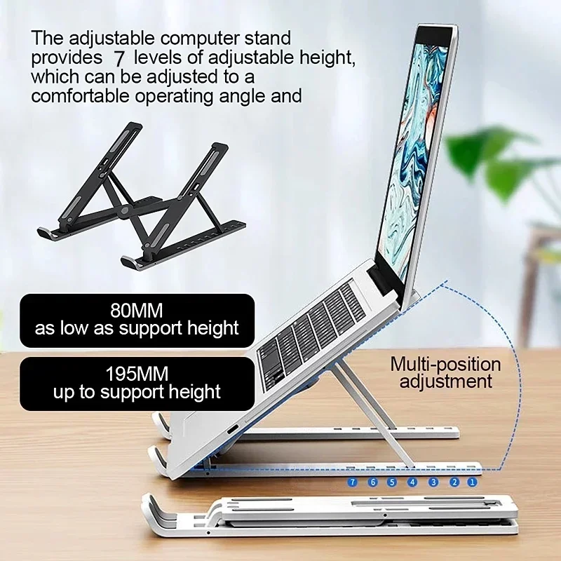 Draagbare, opvouwbare laptopstandaard met koelfunctie, verhoging, steunvoet, notebookhouder, compatibel met MacBook

_voghion.com