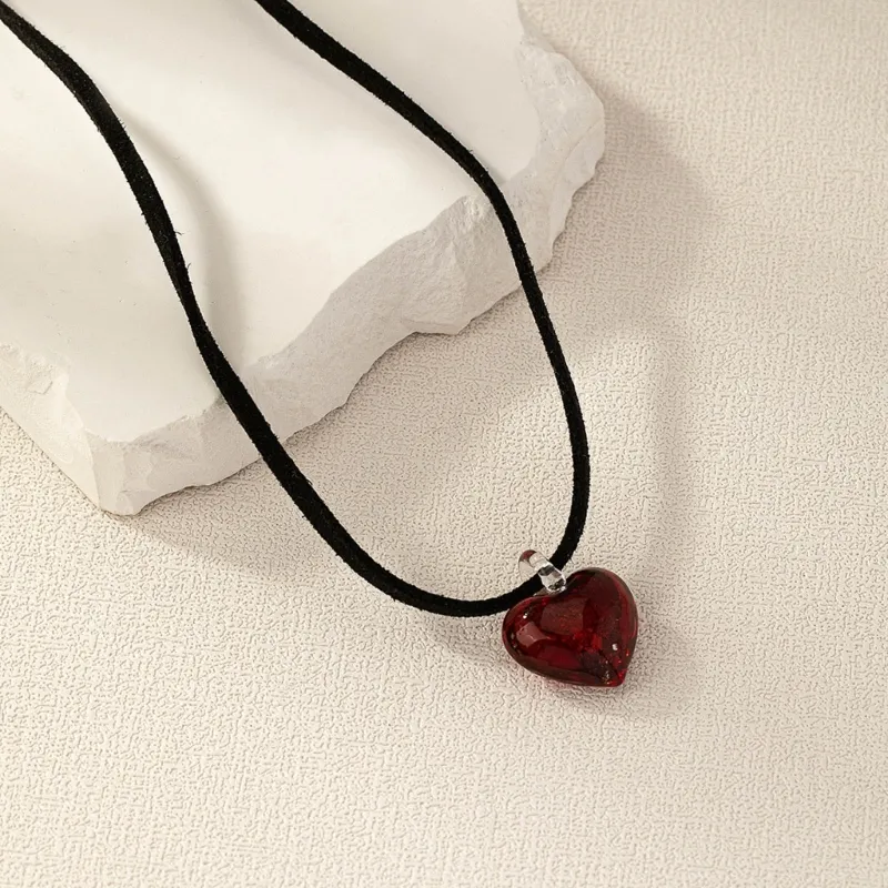 Knotted Cherry Heart Necklace For Women Adjustable Clavicle Chain_voghion.com