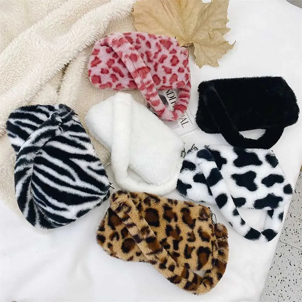 Geantă de umăr pentru femei din pluș cu imprimeu leopard, Y241025_voghion.com