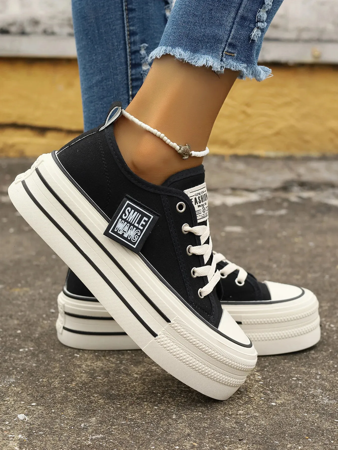 Scarpe da ginnastica casual in tela con plateau da donna, comode, allacciate, alla moda, da corsa, da tennis, piatte, da donna, 35-40_voghion.com