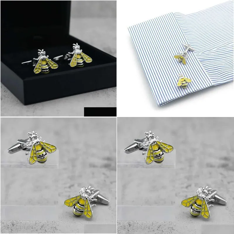 Gemelli da polso a forma di ape in metallo per camicia uomo_voghion.com
