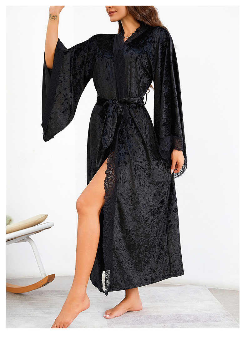 Halat de baie lung pentru femei, pijamale, sexy, dantelă, ușoară, luxoasă, cu mâneci lungi, cămașă de noapte din catifea, halat de baie, haine de casă_voghion.com