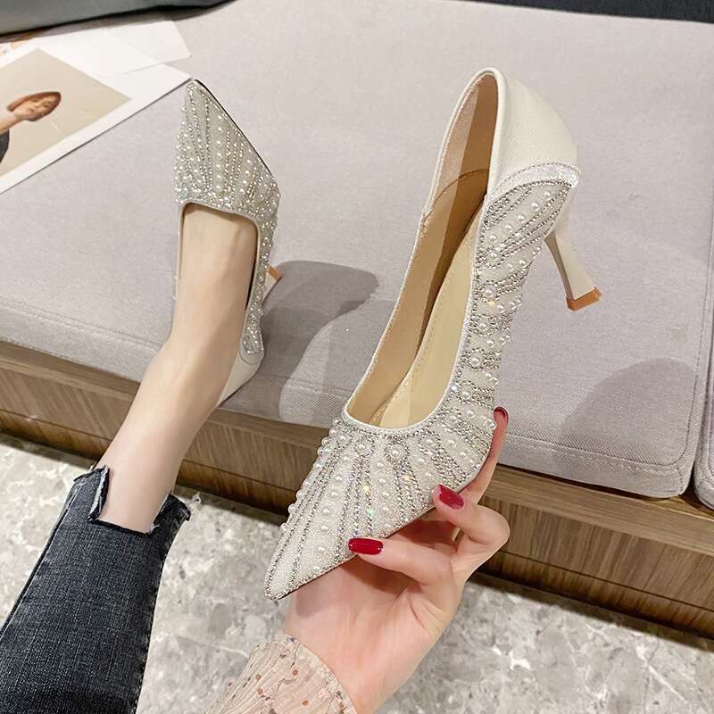 Escarpins à talons hauts pour femmes, Slim 2025 Printemps, Petit talon, Pieds non fatigués, Chaussures simples françaises à bout pointu_voghion.com