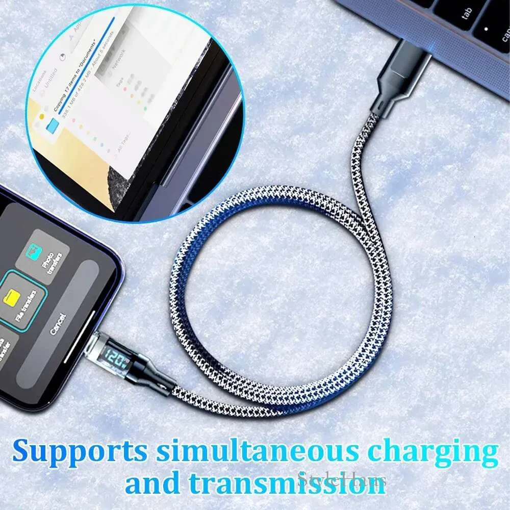 120W PD Fast Charging Cable Universal USB To Type-C Quick Charge Wire LED Digital Display Data Cables 2M_voghion.com
