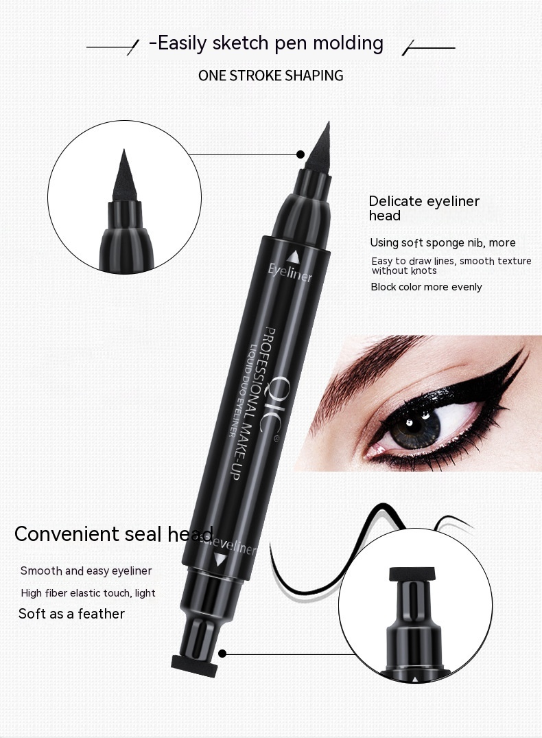 QIC makeup double head triangle wing seal eyeliner pen non smudging waterproof sweatproof Vietnam_voghion.com