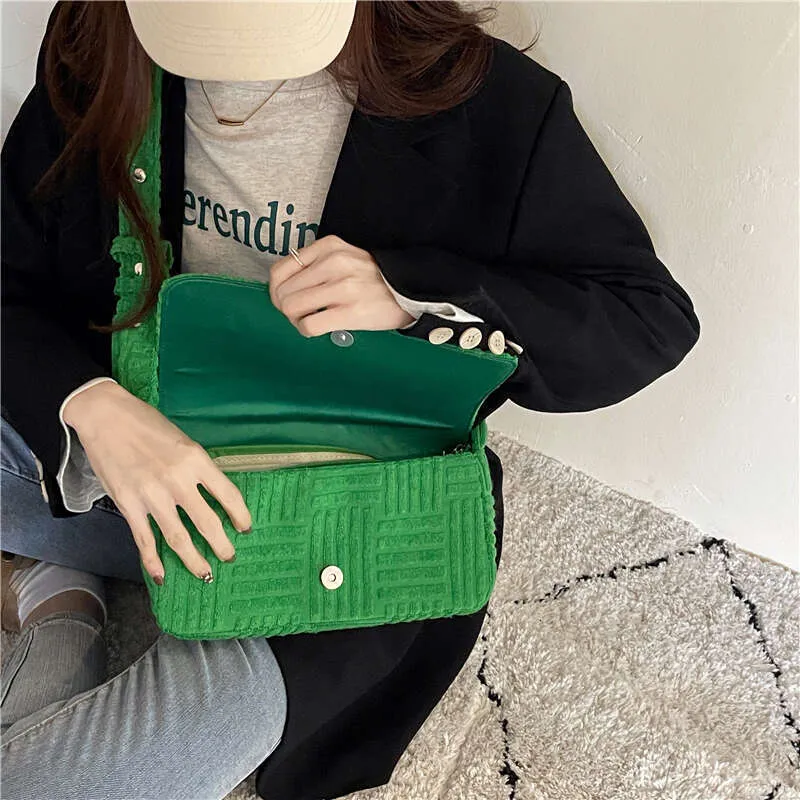 Grüne Handtuch Stoff Handtaschen und Geldbörse Designer Crossbody Mode Kissen Taschen für Frauen Schulter Tasche Damen Tote Clutch_voghion.com