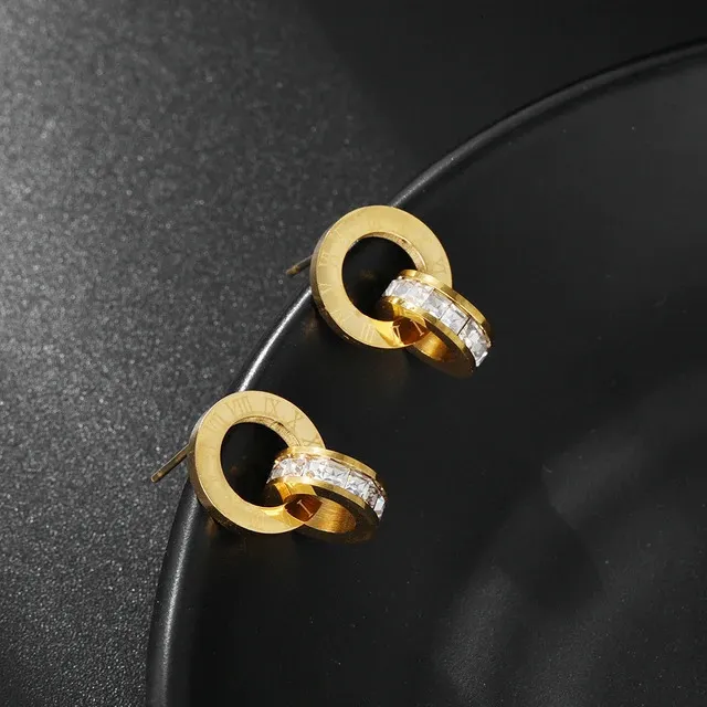 Elegant Stainless Steel Roman Numerals Jewelry Set For Women Crystal Earrings Bracelet Necklace Gift 240125_voghion.com
