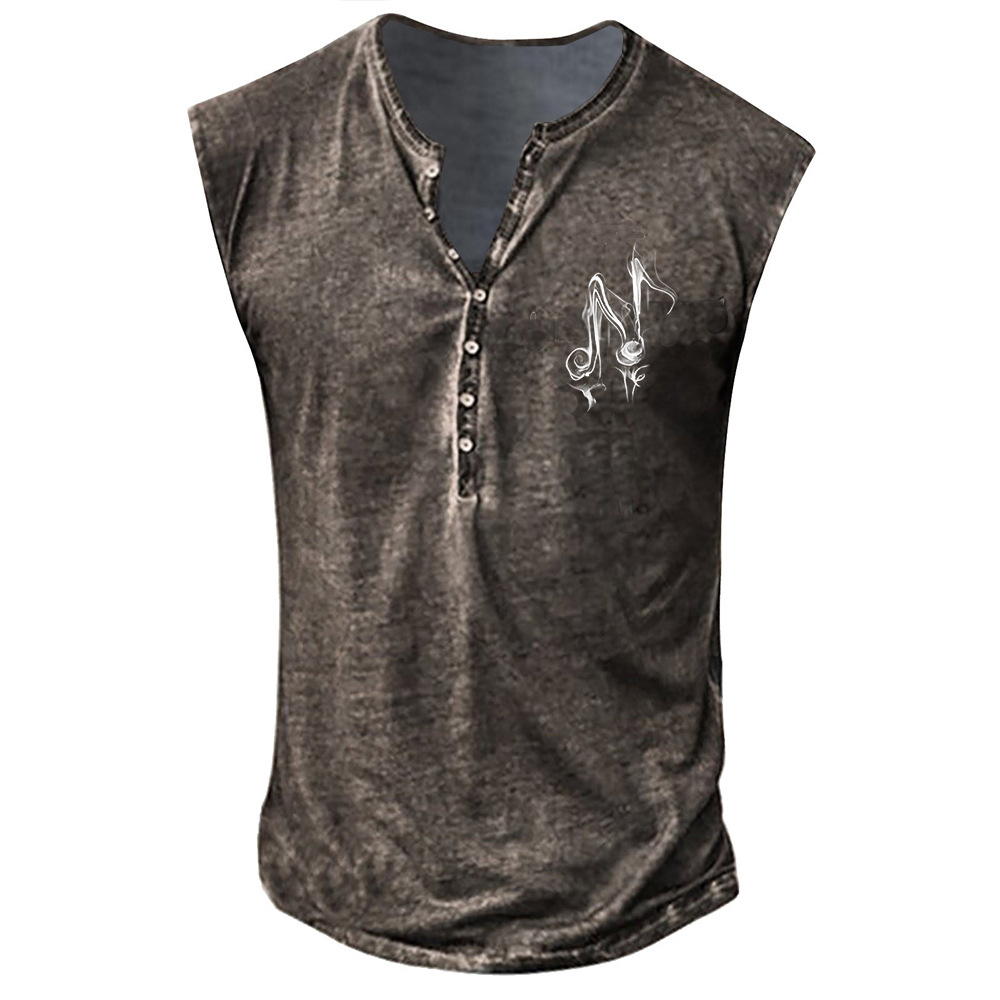Music Character Youth Men's Printed Collarless Casual Tank Top Large Men's Vest_voghion.com