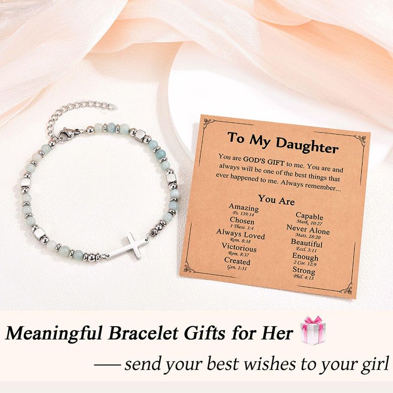 6mm natural stone cross beaded card gift bracelet_voghion.com