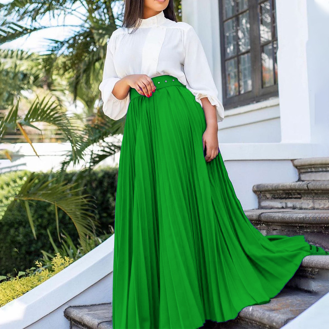 Women's clothing temperament elegant pleated personality large skirt_ecoleips.com