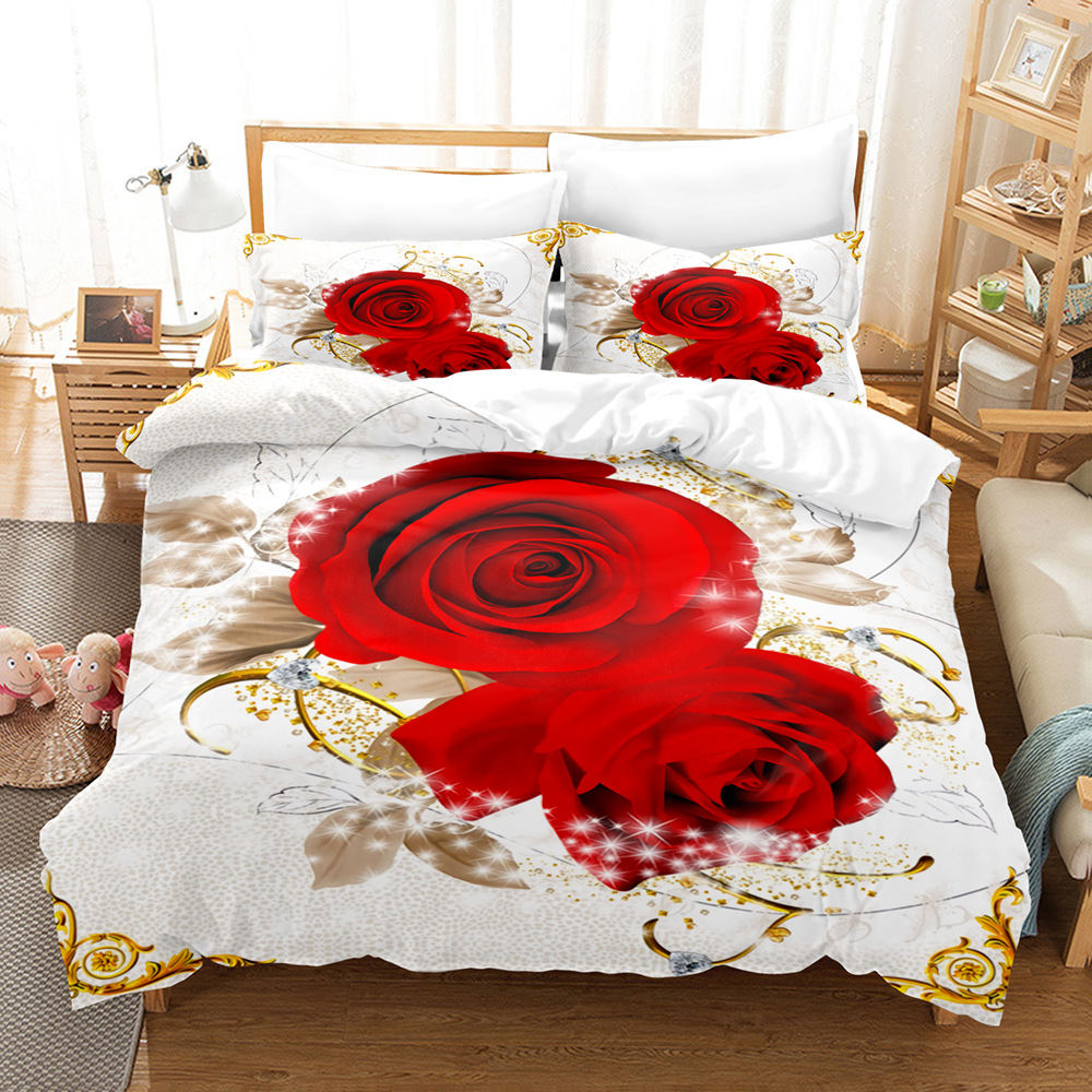 Parure de lit 3 pièces à fleurs - Comprend 1 housse de couette et 2 taies d'oreiller, fabriquée en fibre de polyester douce et respirante, offrant une expérience confortable