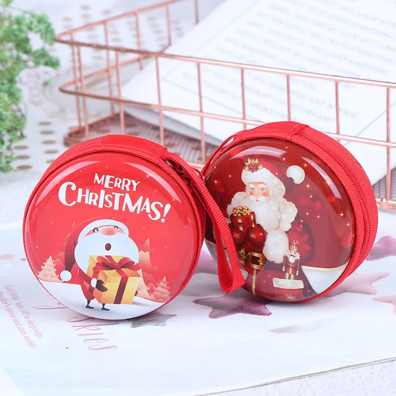 Merry Christmas Printing Ball Shaped Mini Tin Box Round Empty Candy Storage Coin Headphones Case Party Kids Favors_voghion.com