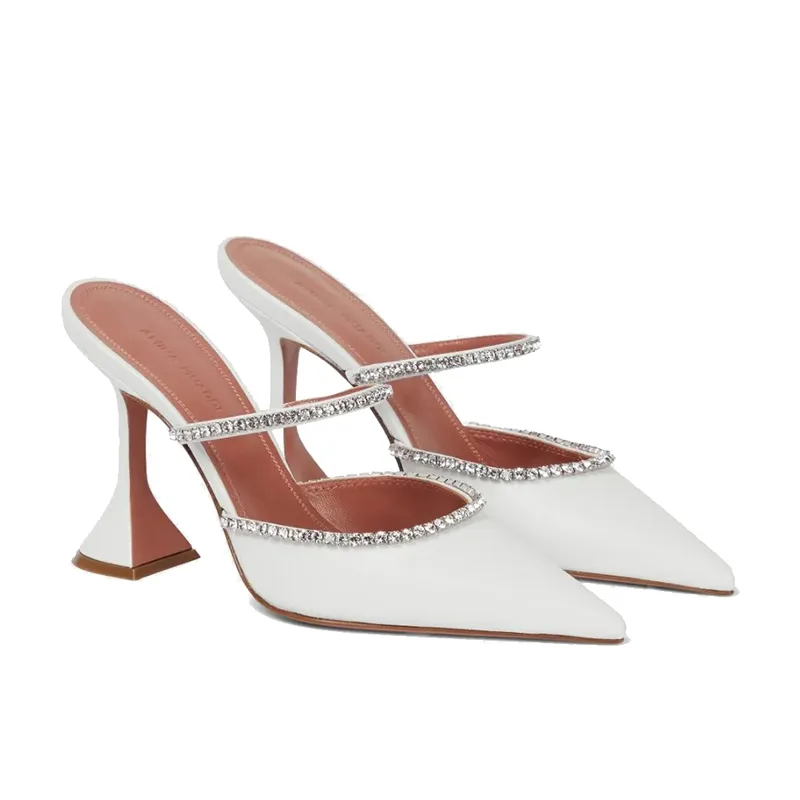 Amina Muaddi Abendsandalen Satin Spitz Slingbacks Bowtie Pumps Kristall-Suower High Heel Schuh 9cm Damen Designer_voghion.com